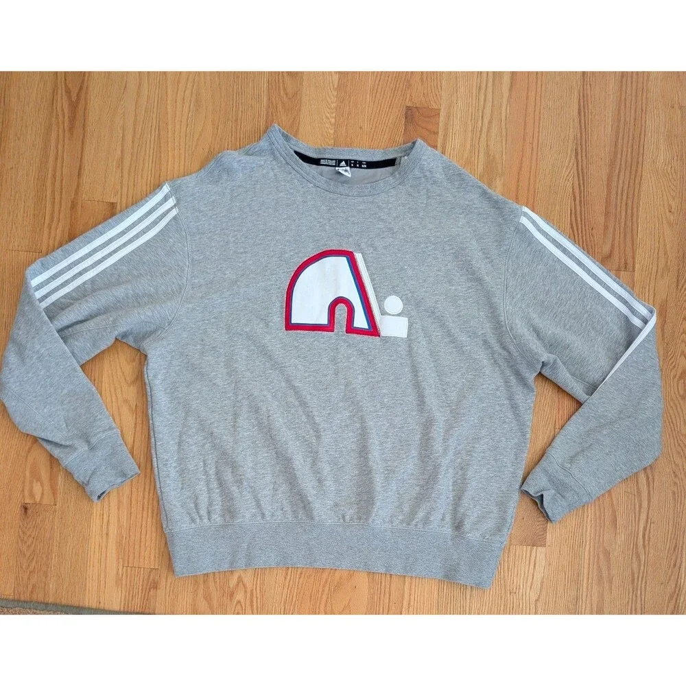 Quebec Nordiques Sweatshirt NHL Hockey Avalanche Adidas Heathered Grey Mens XL